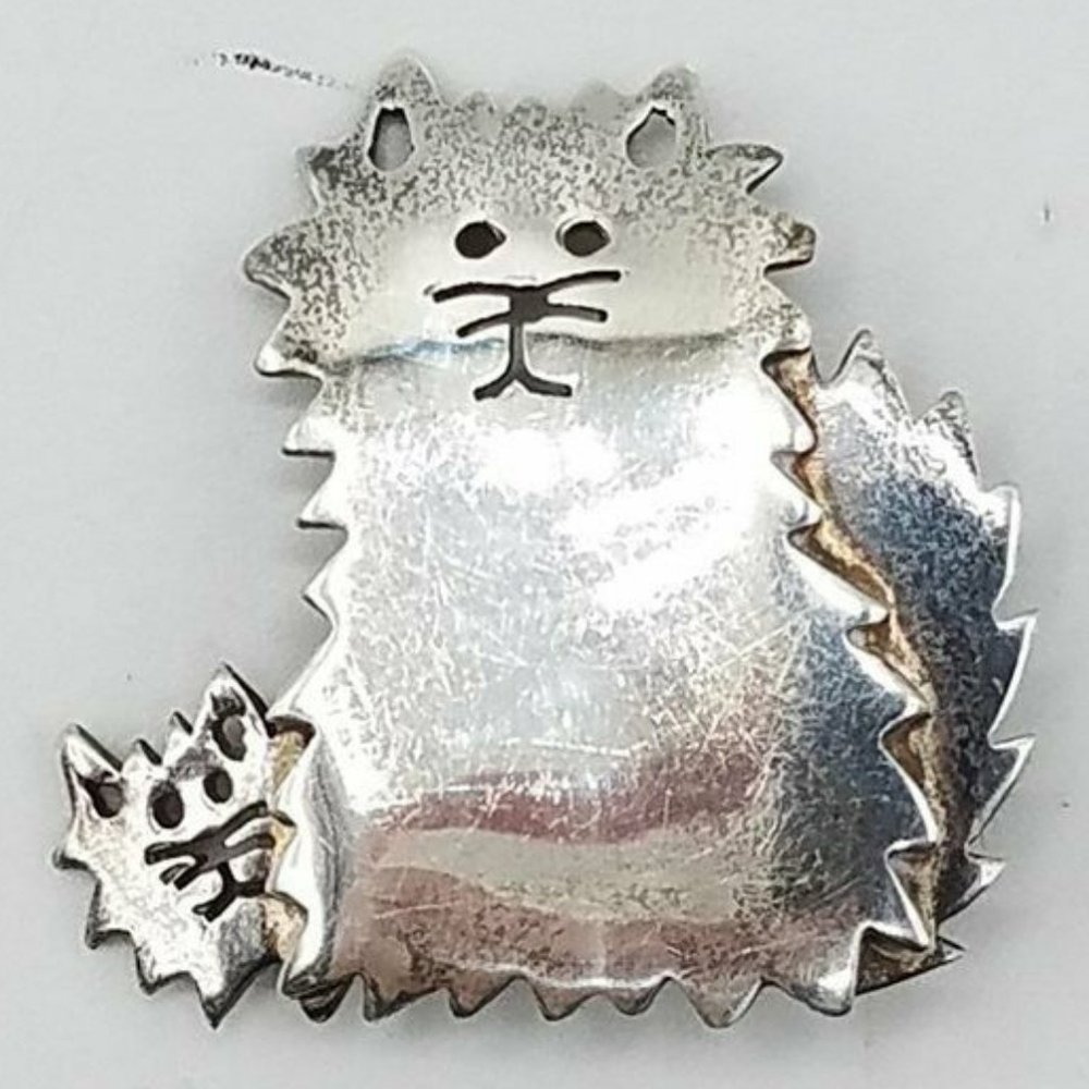 925 Sterling Silver Mexico Made Kiitty Cat Kitten Brooch Pin